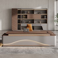 Bureau de Direction de Luxe Haut de Gamme Style Italien avec LED, Mobilier de Bureau Fonctionnel et Léger pour PDG