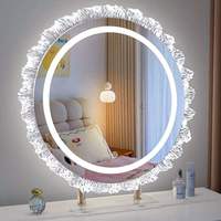 Miroir de Maquillage LED Rond en Gros avec Support, Base en Acrylique Cristallin, Miroir de Coiffeuse à Intensité Réglable pour Détaillants de Produits de Beauté, Salons et Usage Domestique