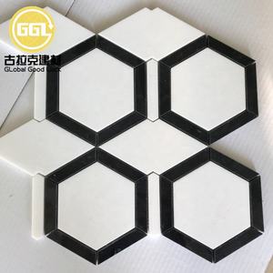 <span class=keywords><strong>Carrelage</strong></span> de mosaïque en marbre blanc pur à bord noir <span class=keywords><strong>hexagonal</strong></span> pour salle de bain ou toilette - Product Image 1