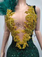 Ocstrade Strass De Luxe Robes De Bal Robe De Bal Avec Une Épaule Plume À Manches Longues En Maille Paillettes Maxi Robes De Bal Élégant