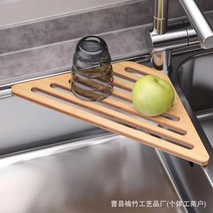 Égouttoir triangulaire en bambou avec barre porte-serviettes pour évier de cuisine, porte-savon portable multifonction - Product Image 5