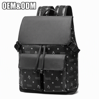 Sac à dos pour ordinateur portable en cuir PU personnalisé avec compartiment pour ordinateur portable de 17,3 pouces et poches à pression pour hommes et femmes, affaires et voyages