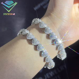 Pulsera/collar de cadena cubana con forma de corazón, corte brillante redondo, chapado en oro de 18 quilates, plata 925, certificado GRA, moissanita VVS, estilo hip hop. - Product Image 1