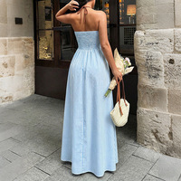 Nouvelle Robe d'été décontractée style villégiature, col en V, rayée, dos nu, modèle halter, best-seller 2026