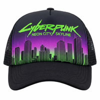 Casquette de baseball unisexe Cyberpunk en tissu néon imprimé numériquement, 6 panneaux, maille unie, personnalisable, bicolore, pour l'extérieur, avec broderie 3D
