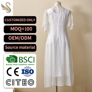 Robe midi chic <span class=keywords><strong>française</strong></span> personnalisée pour femme en dentelle unie avec superposition transparente blanche, taille naturelle et coupe régulière - Service OEM/ODM - Product Image 2