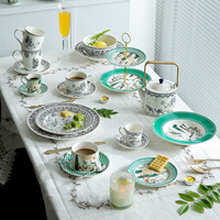 Service de table en porcelaine de luxe 5 pièces, motif paon anglais, écologique, de haute qualité, pour la maison et les réceptions