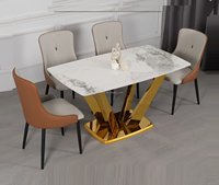 Ensemble table à manger en marbre et pierre fritté gris, 6 chaises, table de cuisine, table de restaurant rectangulaire en acier inoxydable