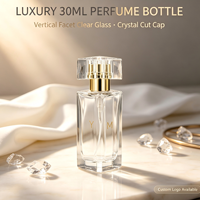 Botol Parfum Kaca Segitiga Vertikal 30ml Mewah, Kosong, Atomizer Crimp, Kristal Bening, Leher Crimp 15mm, Logo Custom, 100pcs