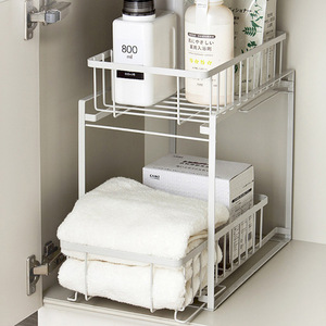 Amazon Hot Sale Retractable Steel Shelf 2-tier Under Sink Cabinet Sliding Basket Organizer
