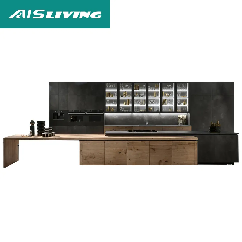 Weifang-armario de cocina de lujo con cierre en la oscuridad, mueble flotante personalizado de Metal y vidrio para cocina, Rta