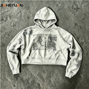 Acid Wash Graphic <strong>Hoodie</strong> <strong>Women</strong> Cropped Vintage Distressed Print Y2K Grunge Streetwear Sweatshirt Custom Logo Wholesale - Product Image 2