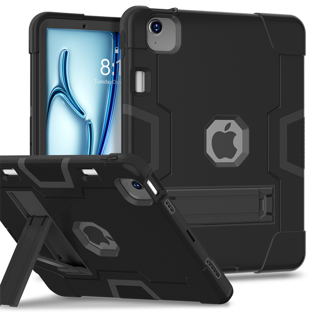 Heavy Duty Tablet Case for iPad Air 11"/Air 6 11 Inch With Kickstand Pencil Holder Shockproof Silicone Plastic Protective Cover