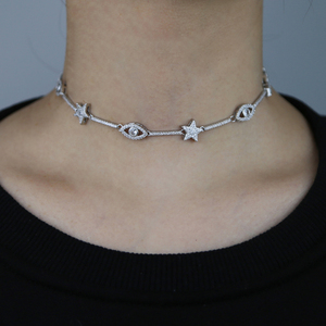 Nuova Collana Girocollo Placcata Oro con Ciondolo a Stella e <span class=keywords><strong>Occhio</strong></span> di Allah, Catena Geometrica a Barre, con Zirconia Cubica Incastonata, Catena Vuota, Gioielli da Donna - Product Image 5