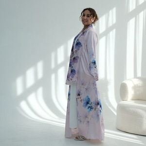 Robe Abaya pour femme en satin premium à manches longues, ouverte sur le devant, imprimé floral vintage, vente en gros quotidienne, offre spéciale - Product Image 5