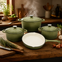 Joho 7-Pcs Set Peralatan Masak Besi Cor Berlapis Enamel Turquoise Tahan Lama, Casserole Skillet Tugas Berat Produksi Industri Logo Kustom