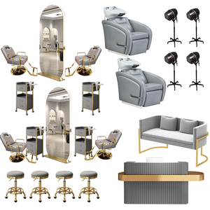 Ensemble de mobilier professionnel pour salon de coiffure : Fauteuil, lit de spa capillaire, miroir LED, chariot, comptoir d'accueil, canapé d'attente - Product Image 1