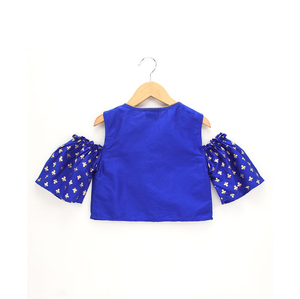 Ensemble de tenue traditionnelle pour filles, haut à épaules dénudées et pantalon dhoti imprimé, bleu et orange, pour les fêtes - Product Image 1