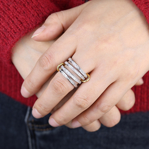 Argent or deux tons couleur mode doigt bijoux glacé Bling lunette Rectangle CZ éternité bande anneaux empilables - Product Image 6