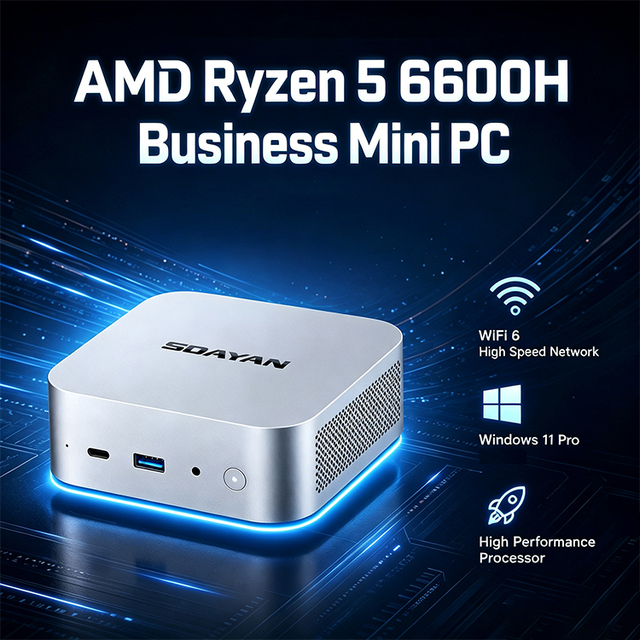 AMD Ryzen 5 6600 Mini PC 12GB 16GB 24GB LPDDR5 M.2 NVME SSD Business Mini Desktop Business Computer for Windows 11 Pro MQR5