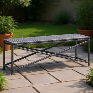 <b>Grey</b> Pe Rattan Patio Bench 47.2 In Powder Coated Steel <b>Frame</b> Outdoor Furniture Contemporary Design Modern Style - Product Image 2