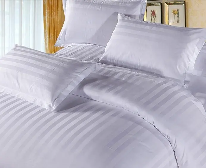 लक्जरी होटल पूर्ण रानी राजा आकार सफेद 100 कपास Bedsheets 250 धागा गिनती धारी होटल बिस्तर सेट