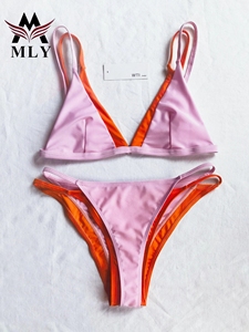 MLY nouveau été femmes Sexy et à la mode couleur bloqué Double bandoulière fendu Bikini <span class=keywords><strong>maillot</strong></span> <span class=keywords><strong>de</strong></span> <span class=keywords><strong>bain</strong></span> grande taille maillots <span class=keywords><strong>de</strong></span> <span class=keywords><strong>bain</strong></span> - Product Image 4