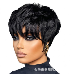 Short <b>Pixie</b> Cut Black Synthetic <b>Wig</b> With Bangs High Temperature Fiber 10inch For Any Face Shape - Product Image 2