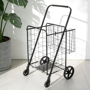 Chariot de magasinage pliable portable sur mesure de 45 kg pour supermarchés et usage domestique avec support en plaque de fer inférieure - Product Image 1