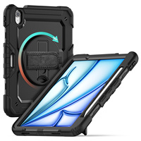 Pour iPad A16 11e génération Air 11 M2 M3 2025 Housse de protection robuste avec protection d'écran, bandoulière et support pour stylet