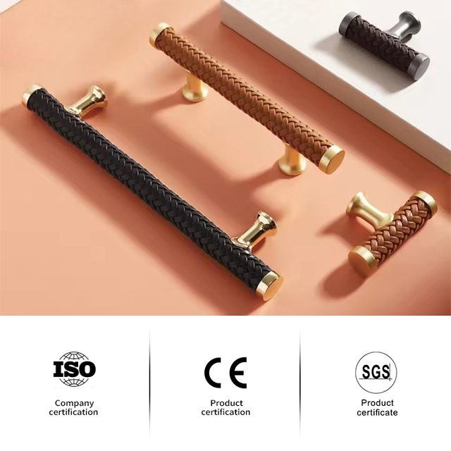High Quality Factory Outlet Luxury Leather Cabinet Handles Zinc Alloy Gold Pulls  Wardrobe Shoe Cabinet Drawer Furniture Handles
