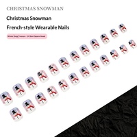 Faux ongles de Noël à presser, 24 pièces, carrés, prêts à poser, motif bonhomme de neige 3D, manucure française blanche