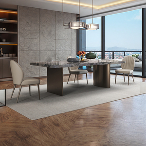 Silla de mesa de comedor de mármol marrón Venecia Rectangular Simple moderna combinación de piedra italiana de lujo para muebles para el hogar - Product Image 2