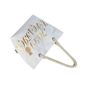 Bolsa de Compras de Lona Reutilizable con Asas de Algodón y Logotipo Personalizado, Bolsa de Playa Extra Grande con Rayas - Product Image 4