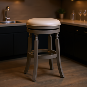 Tabouret de bar en cuir gris français, 30 pouces, finition gris patiné, mobilier de bar - Product Image 2