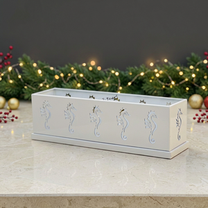 Support de bougie chauffe-plat en métal blanc avec découpe motif hippocampe, dernière collection, pour décoration de Noël, vente en gros - Product Image 3