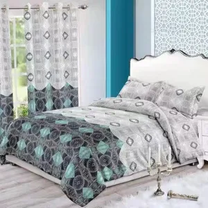 Set Seprai Duvet Mewah Lengkap 6In1, Sprei dengan Tirai Biru dan Tempat Tidur