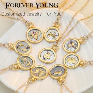 FY joyería de moda inspiración collares del zodiaco astrología piedra natal cera <span class=keywords><strong>sello</strong></span> moneda constelación del zodiaco colgante collar - Product Image 1