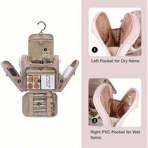 Sac de toilette portable pour femmes, avec logo personnalisé, noir, avec poignée, pour ranger les rasoirs, les cosmétiques et les accessoires de maquillage - Product Image 5