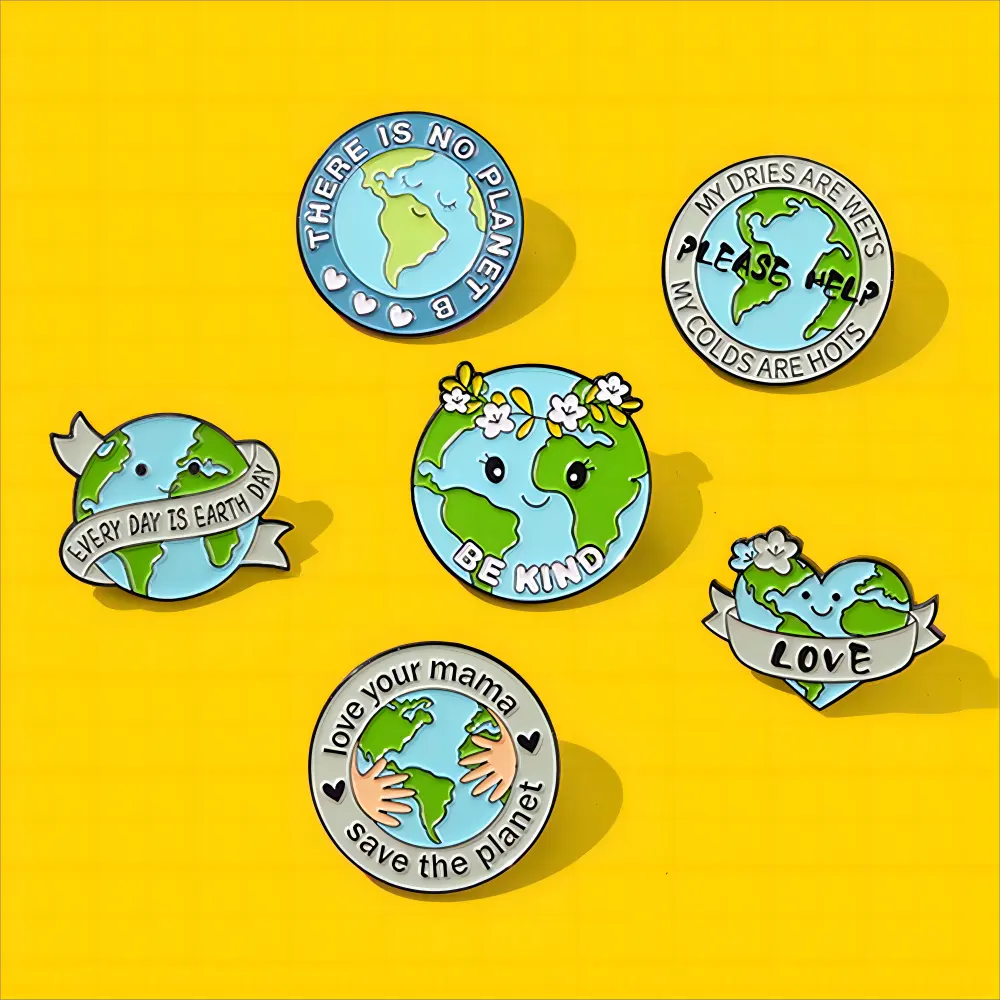 Care For The Earth Brooch Green Round Eco-Friendly Metal Badge Lapel Pins Wholesale Pin
