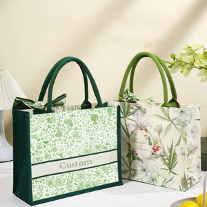 Bolsas de acompañamiento al por mayor reutilizables para fiesta verde, bolsas de lona personalizadas para regalo con hebilla oculta Floral Vintage - Product Image 2