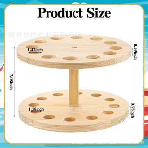 Soporte de madera para cañas de pescar, soporte de almacenamiento redondo de madera maciza de doble capa para cañas de pescar y tacos de billar, uso doméstico duradero - Product Image 3