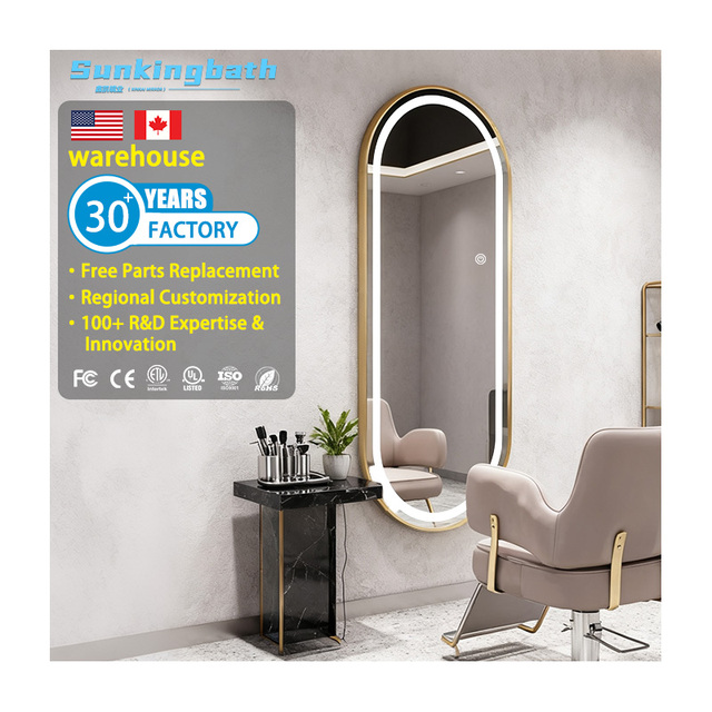 Customized Hair Cutting Smart Mirror Touch Switch Anti-Fog LED Light Copper Frame Wall-Mounted Salon Mirror with Led Light