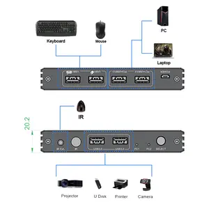 USB 3.0KVMスイッチ4つのUSBポートが2つのコンピューターボタンとIRリモコンの切り替えをサポート電源アダプターは不要