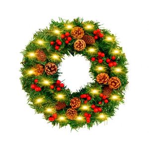 Venta de Fábrica: Coronas Navideñas de 30/40/50cm, Corona Decorativa de Navidad con Piñas, Bayas Rojas y Luces - Product Image 2