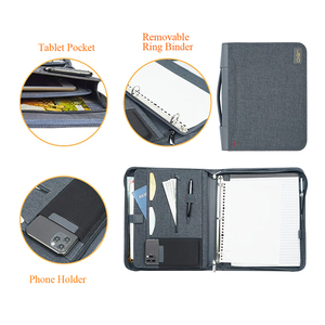 Bán Buôn Du Lịch Chuyên Nghiệp Tổ Chức Danh Mục Đầu Tư Tái Chế Polyester Vải Thẻ Dây Kéo Đóng Cửa Da Chính Hãng 3-Ring <span class=keywords><strong>Padfolio</strong></span> - Product Image 3