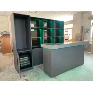 Concrete Grey and Black Traditional Residential Bar Counter with Wine Bottle Fridge Led Light Bar Table Furniture