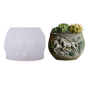 Moule en silicone 3D exquis pour vase, pot à bougie, cendrier, pot <span class=keywords><strong>de</strong></span> fleurs, avec motif <span class=keywords><strong>de</strong></span> 2 chevaux au galop dans les bois, pour plâtre, ciment, résine, bricolage - Product Image 4
