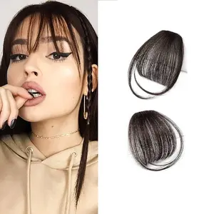 Wholesale Heat Resistant Hairpiece Bangs Clip In Extensions Human Hair Clip In Air Bangs One Piece Hand Tied Wispy Fringe