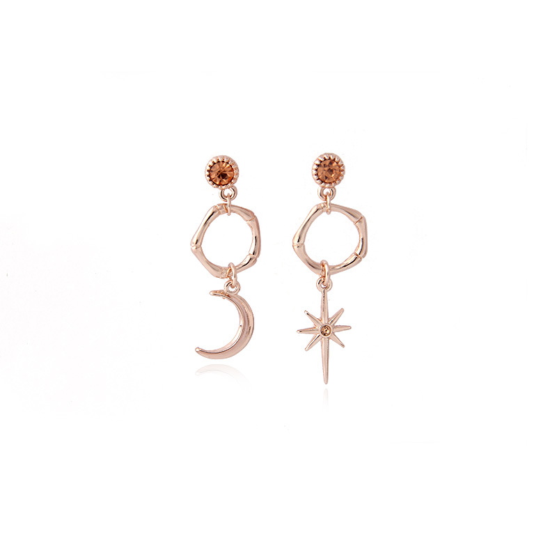 V & R joyas schmuck de pendientes de aro de metal Luna estrella colgante de cristal Rosa chapado en oro de la gota pendiente
